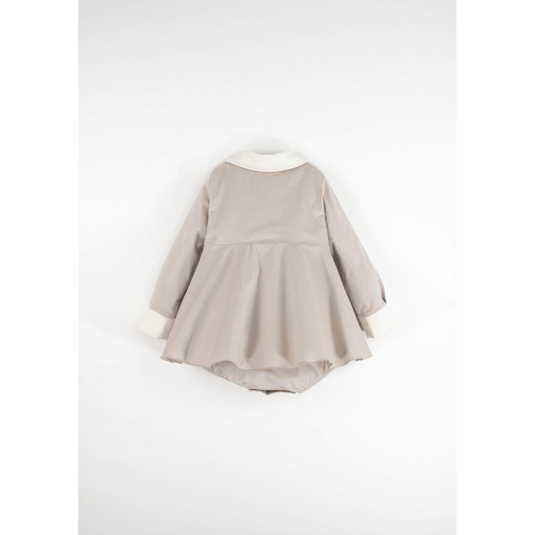 Popelin Beige Velvet Embroidered Collar Romper