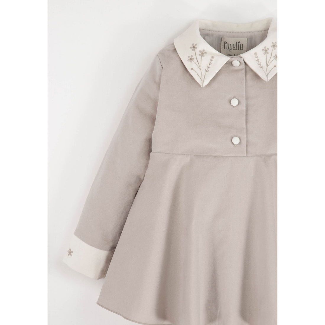 Popelin Beige Velvet Embroidered Collar Romper