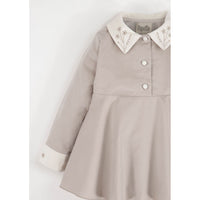 Popelin Beige Velvet Embroidered Collar Romper