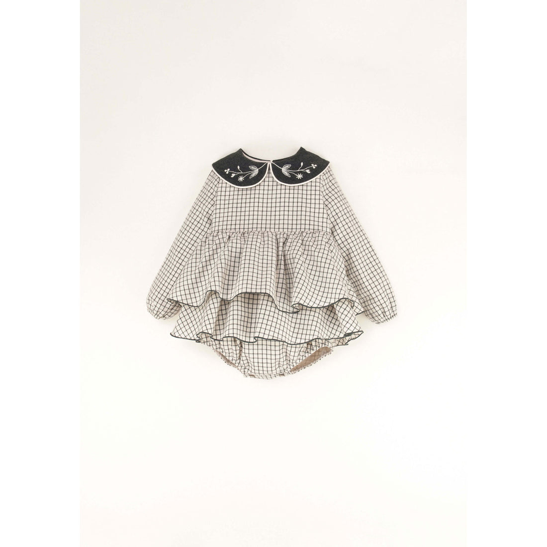 Popelin Off White Check Frilled Romper
