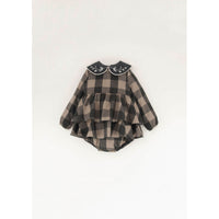 Popelin Taupe Check Frilled Romper