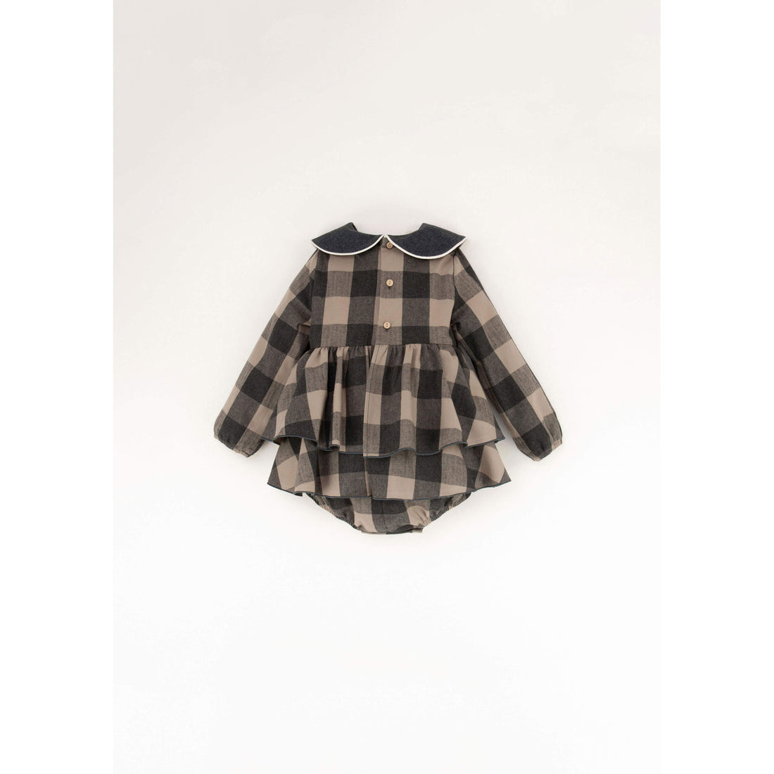 Popelin Taupe Check Frilled Romper