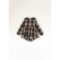 Popelin Taupe Check Frilled Romper