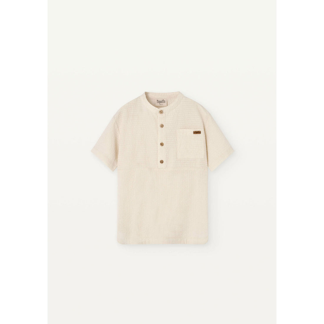 Popelin Off White Mandarin Collar Shirt