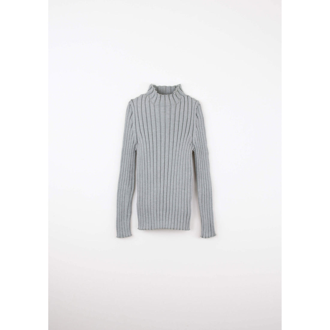 Popelin Grey Melange Funnel Collar Rib Pullover