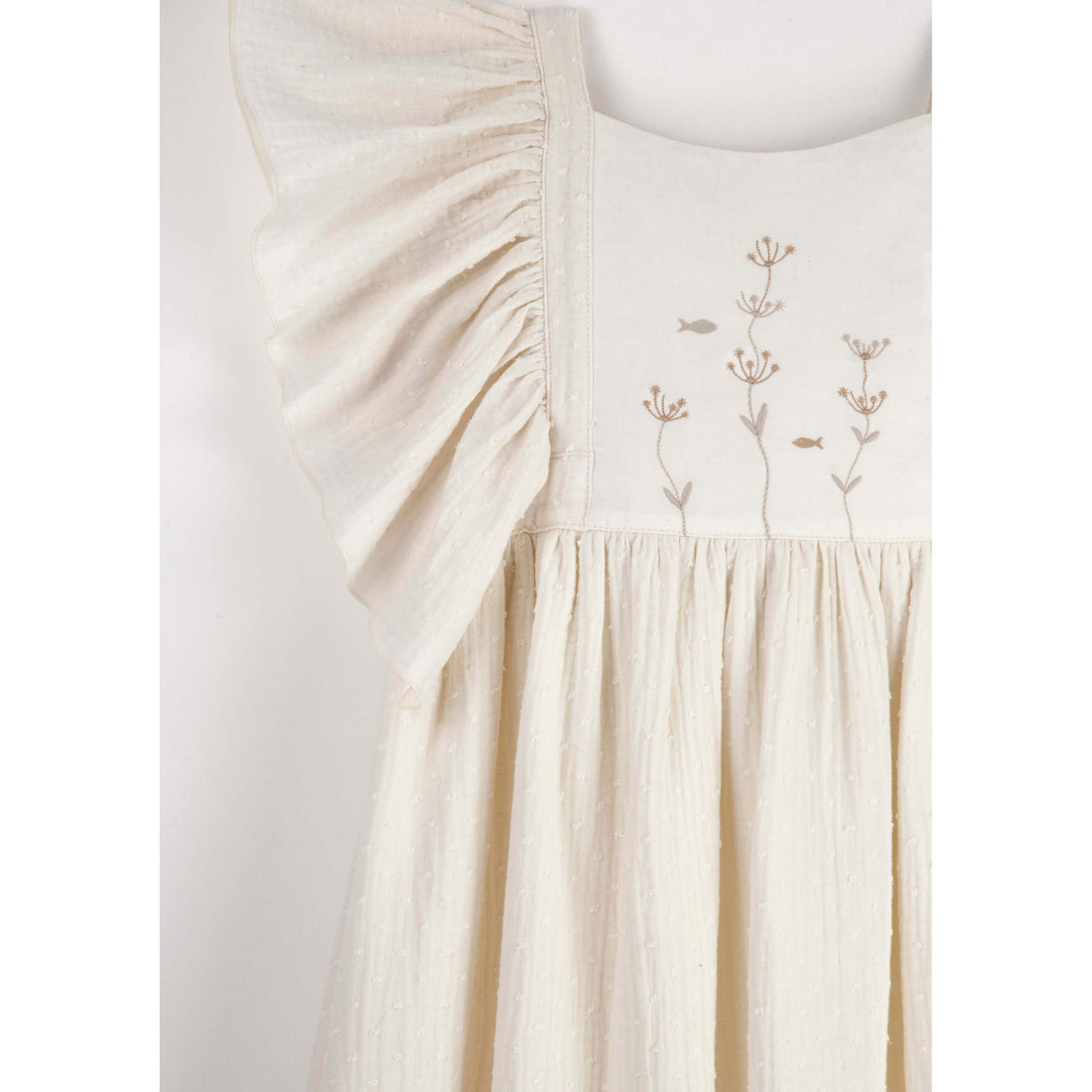 Popelin Off White Frill Midi Dress