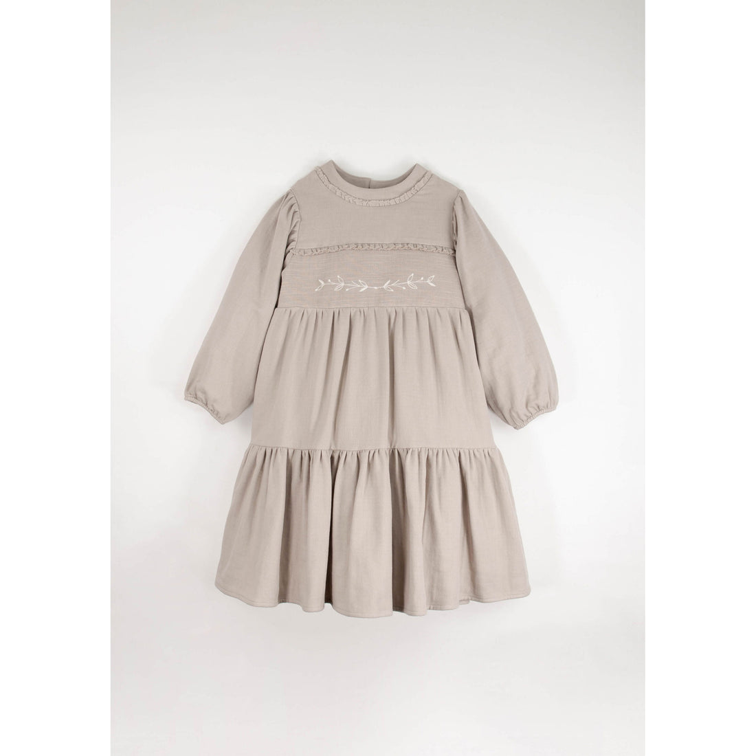 Popelin Sand Embroidered Yolk Dress