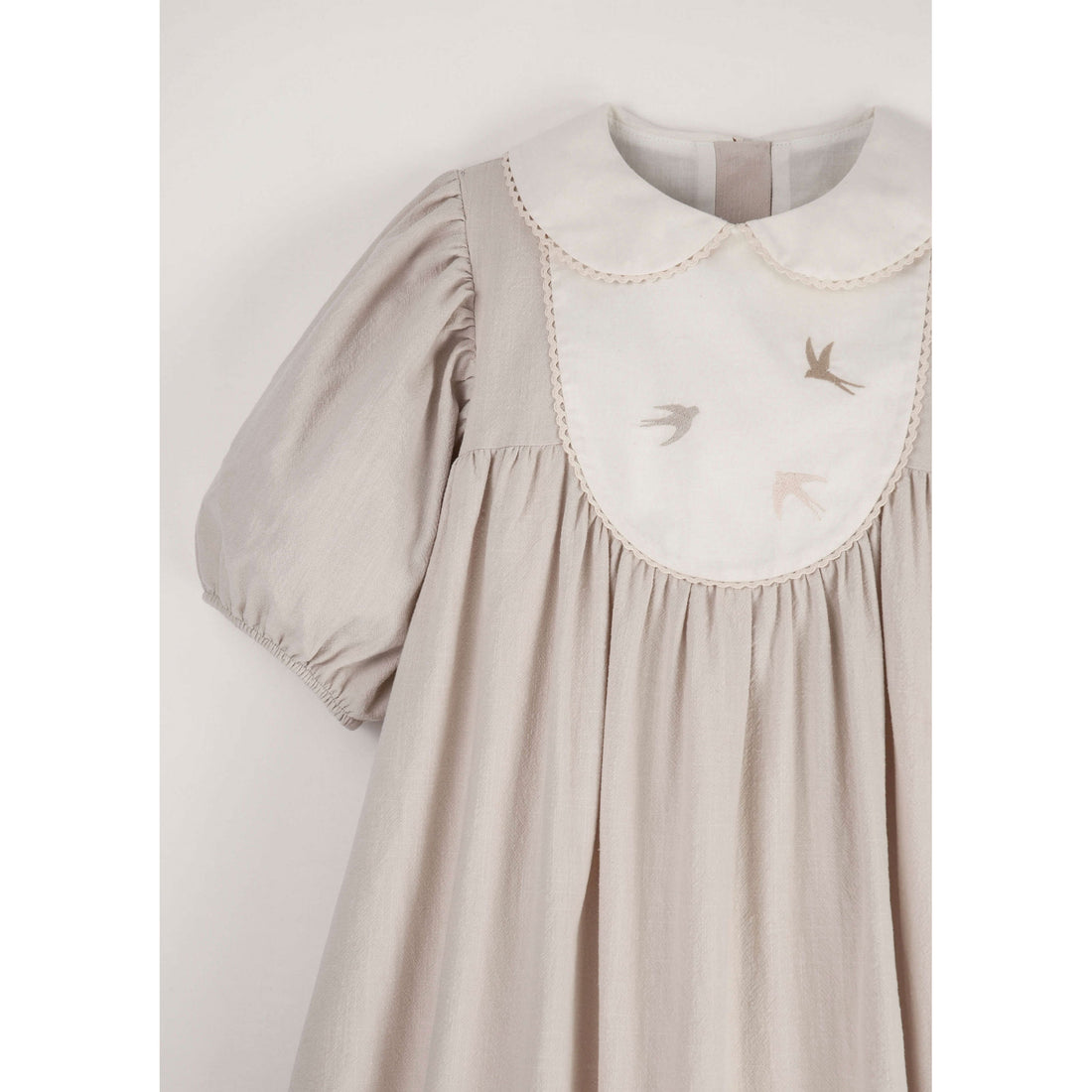 Popelin Sand Embroidered Yoke Dress