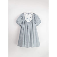 Popelin Blue Stripe Embroidered Yoke Dress