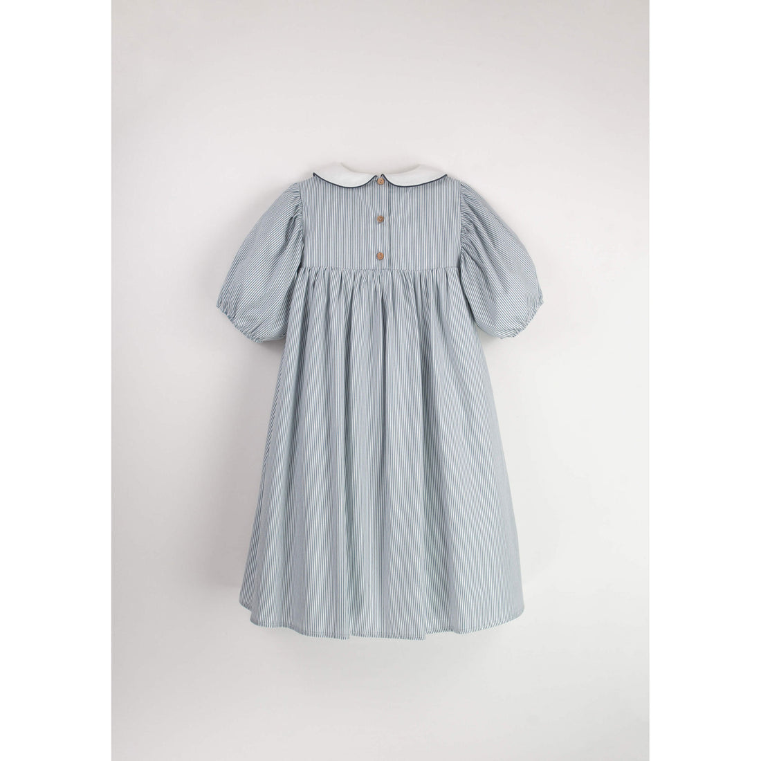 Popelin Blue Stripe Embroidered Yoke Dress