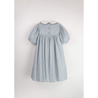 Popelin Blue Stripe Embroidered Yoke Dress