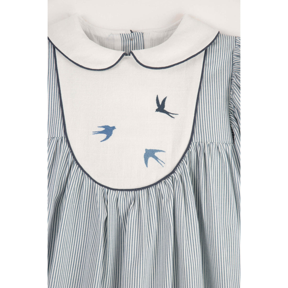 Popelin Blue Stripe Embroidered Yoke Dress