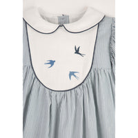 Popelin Blue Stripe Embroidered Yoke Dress