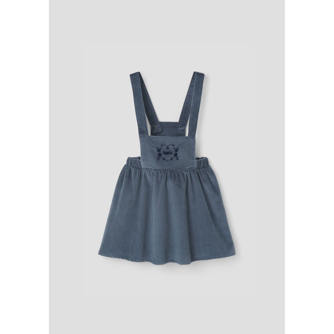 Popelin Grey Blue Embroidered Corduroy Dress
