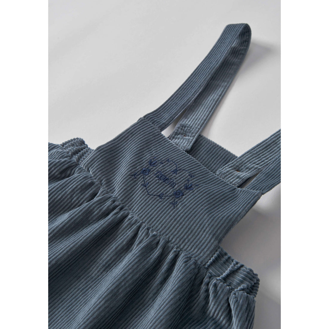 Popelin Grey Blue Embroidered Corduroy Dress