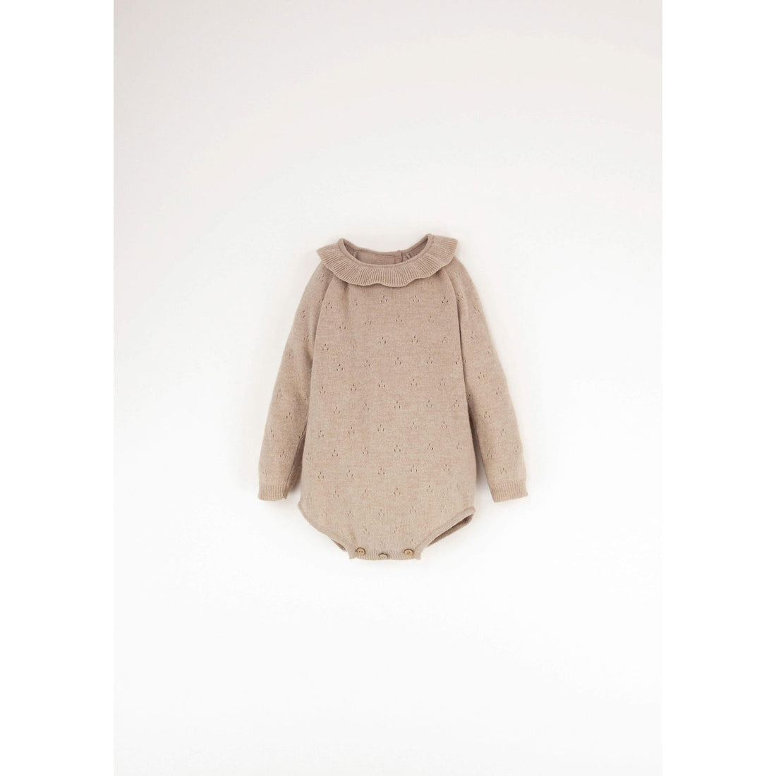 Popelin Beige Frilled Collar Knit Romper