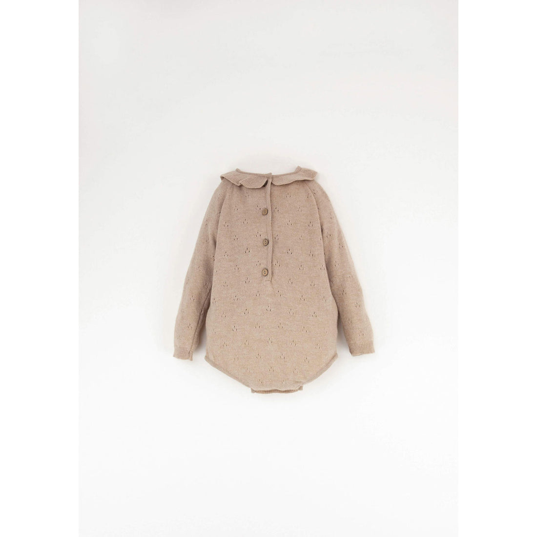 Popelin Beige Frilled Collar Knit Romper