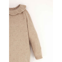 Popelin Beige Frilled Collar Knit Romper