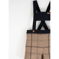 Popelin Beige Plaid Wool Suspender Short