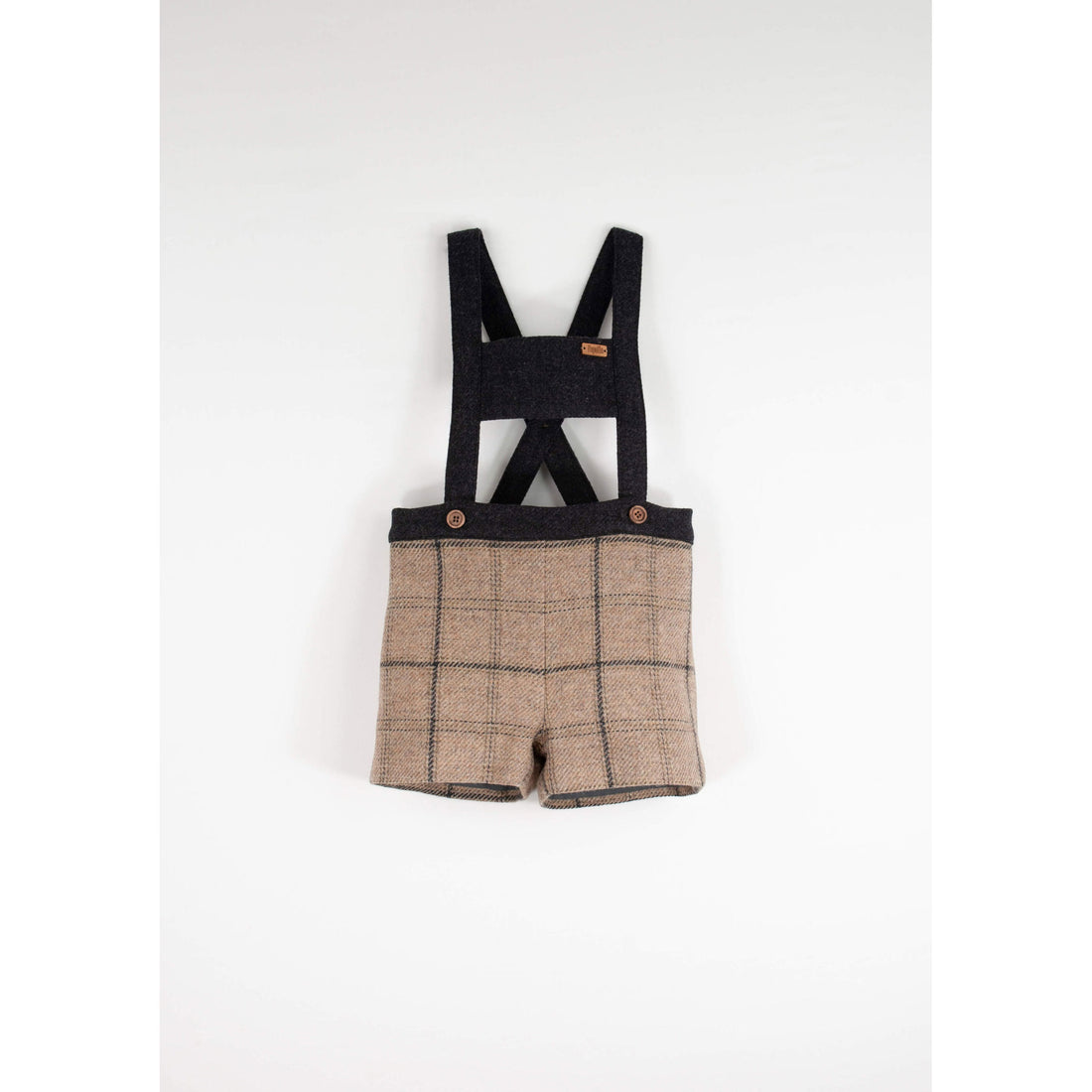 Popelin Beige Plaid Wool Suspender Short