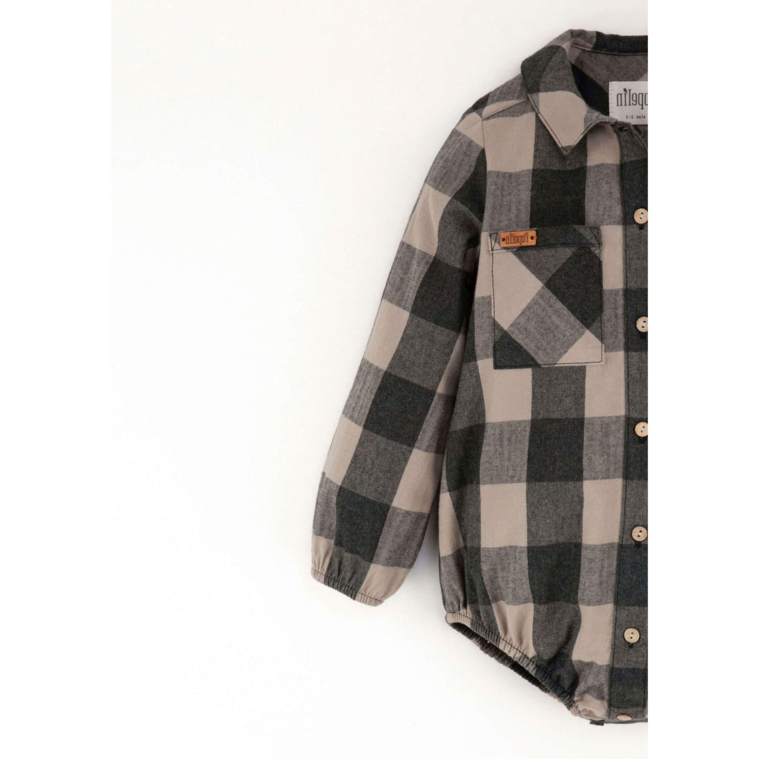 Popelin Taupe Check Shirt Romper