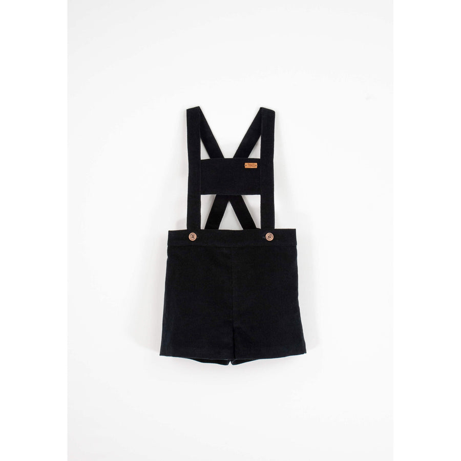 Popelin Black Corduroy Suspender Shorts