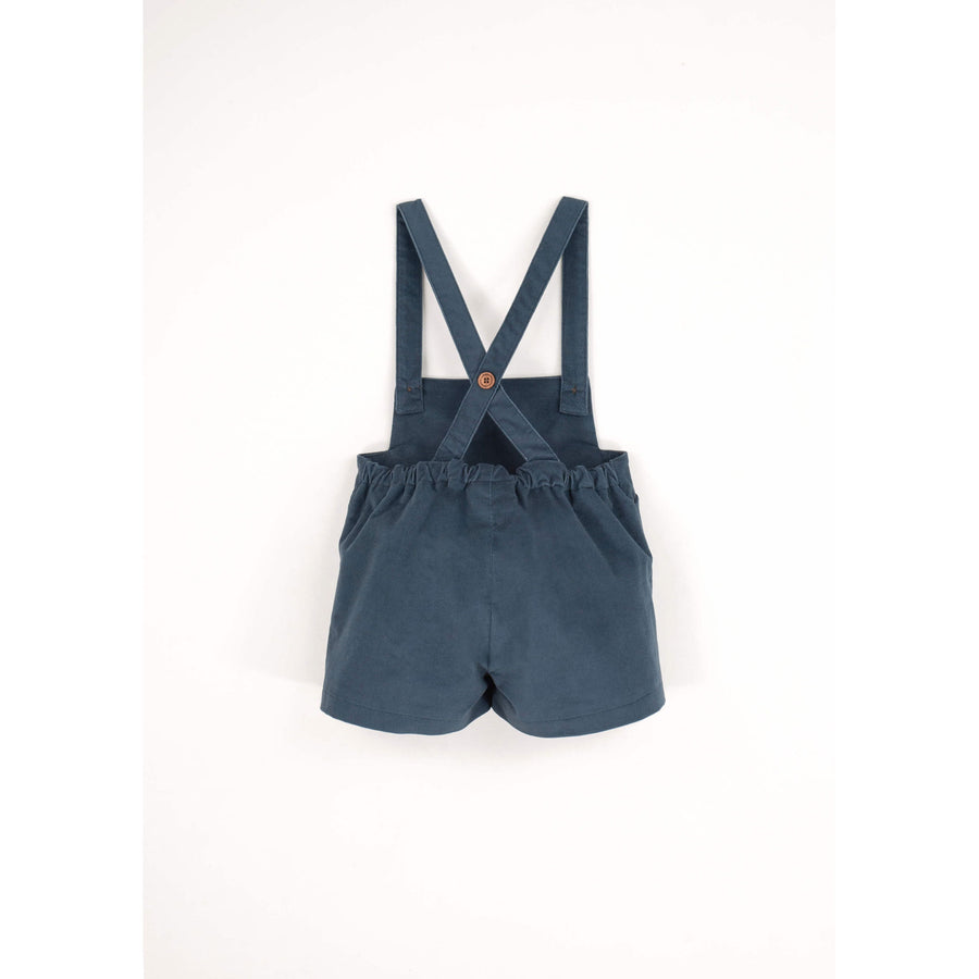 Popelin Blue Velvet Suspender Shorts