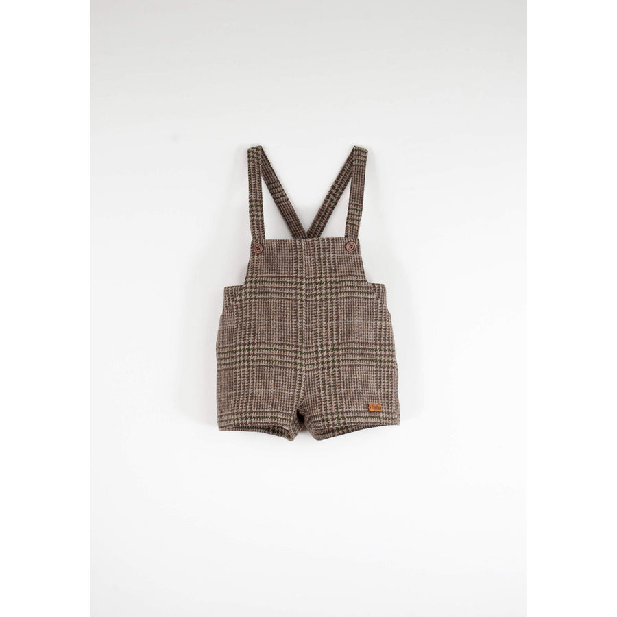 Popelin Brown Plaid Wool Suspender Shorts