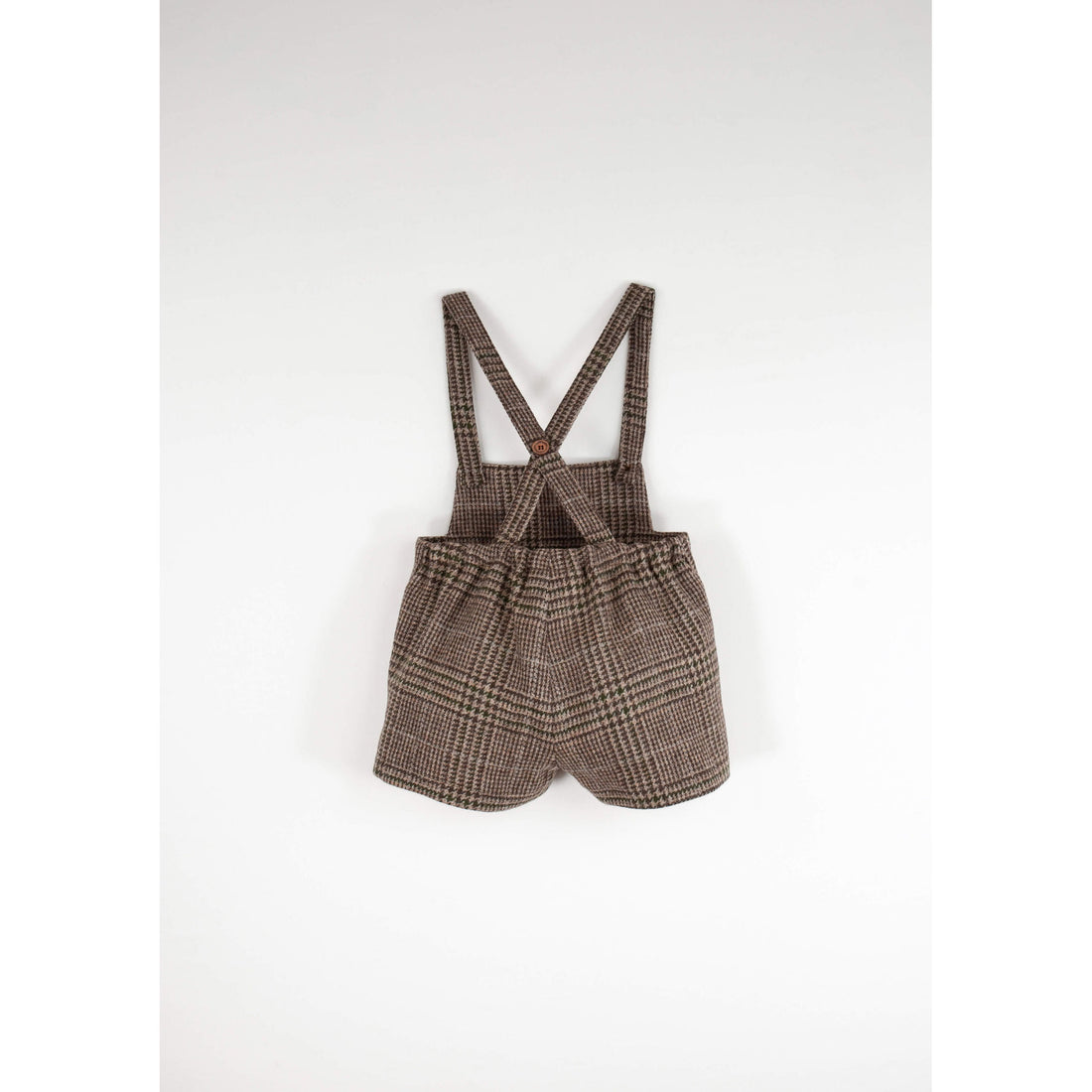 Popelin Brown Plaid Wool Suspender Shorts