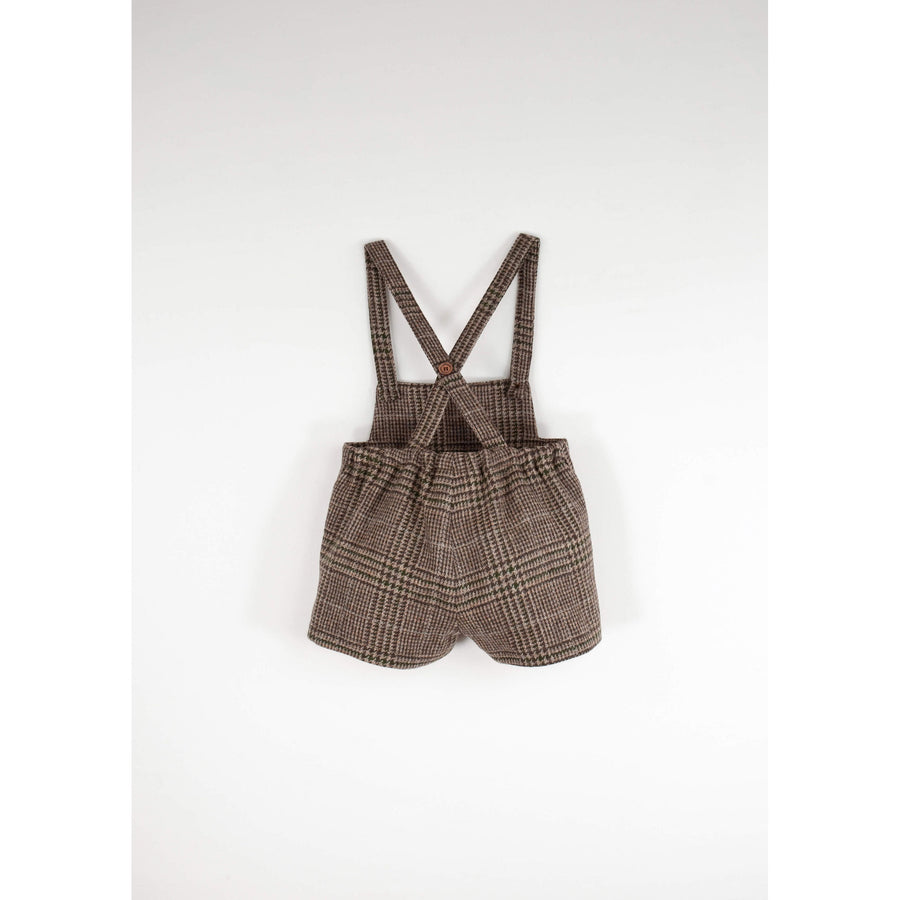 Popelin Brown Plaid Wool Suspender Shorts