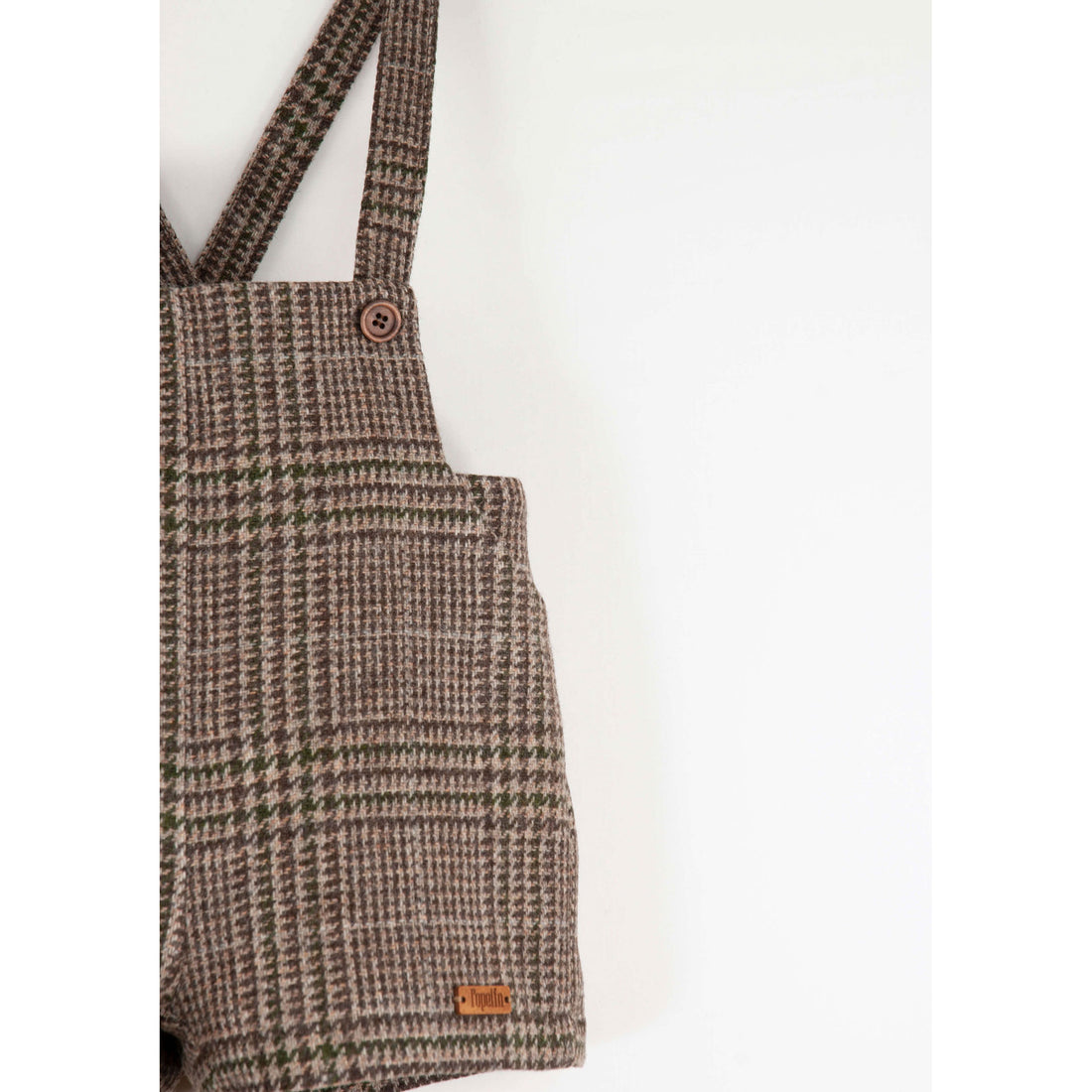 Popelin Brown Plaid Wool Suspender Shorts