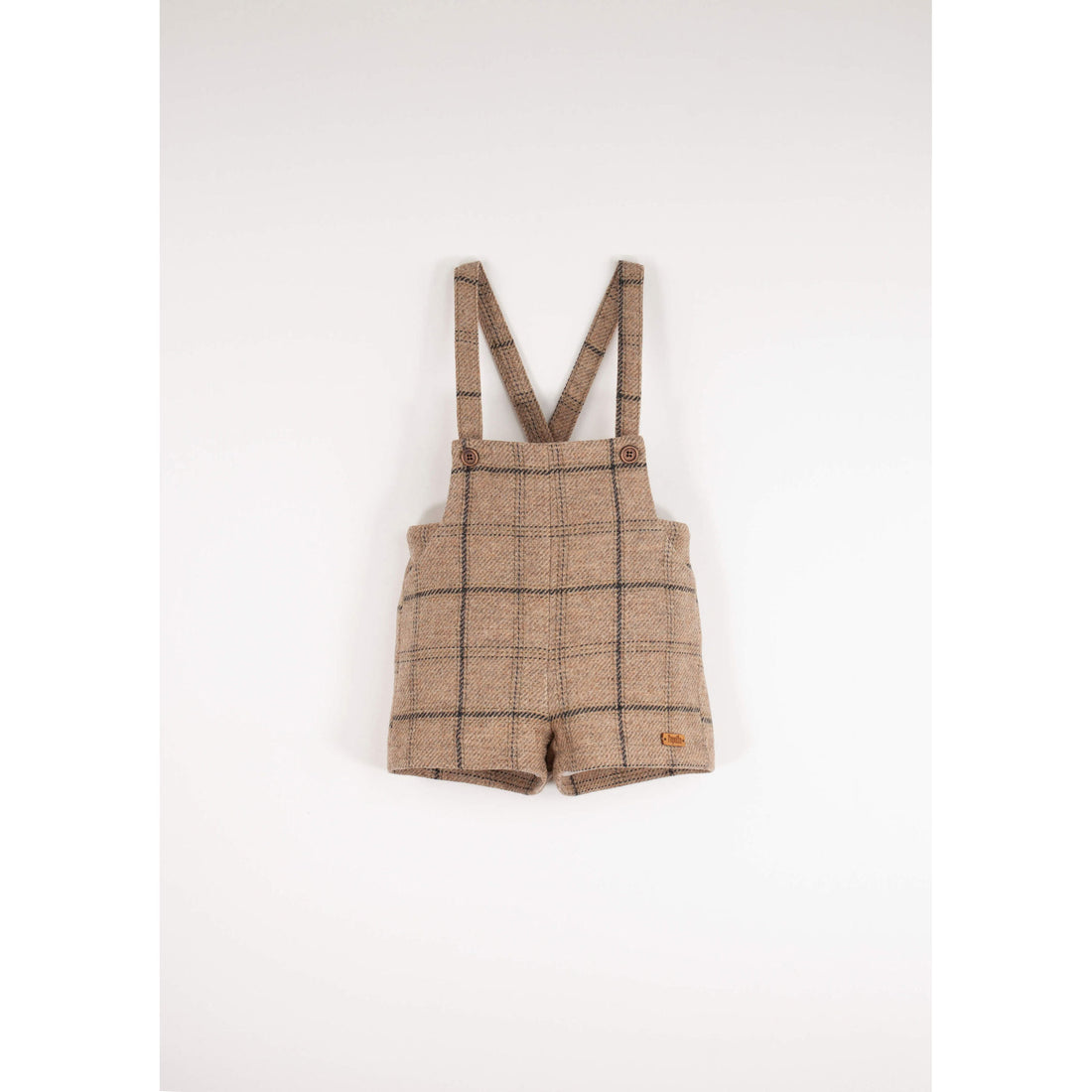 Popelin Beige Plaid Wool Suspender Shorts