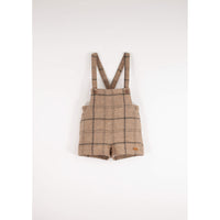 Popelin Beige Plaid Wool Suspender Shorts