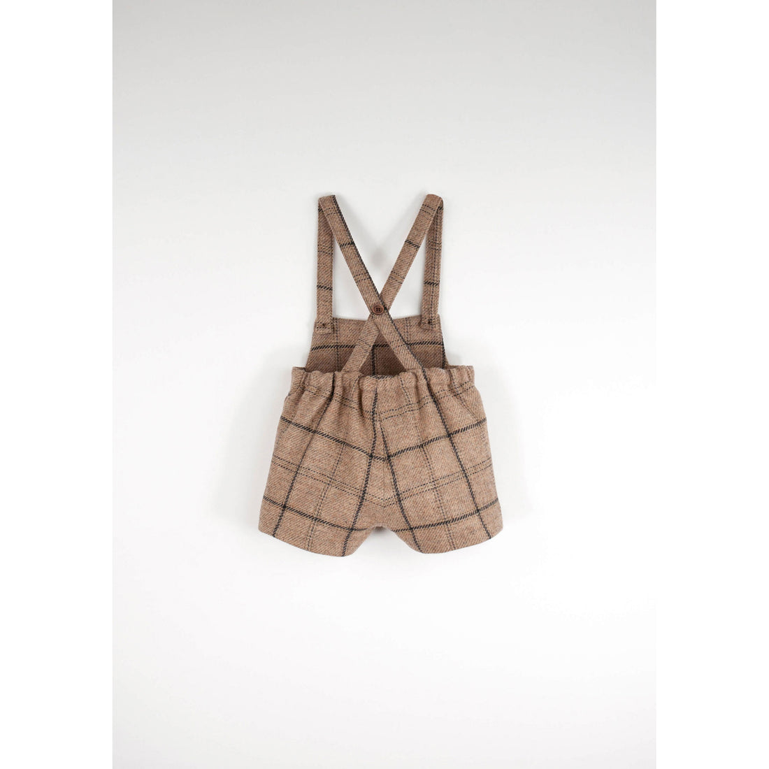Popelin Beige Plaid Wool Suspender Shorts