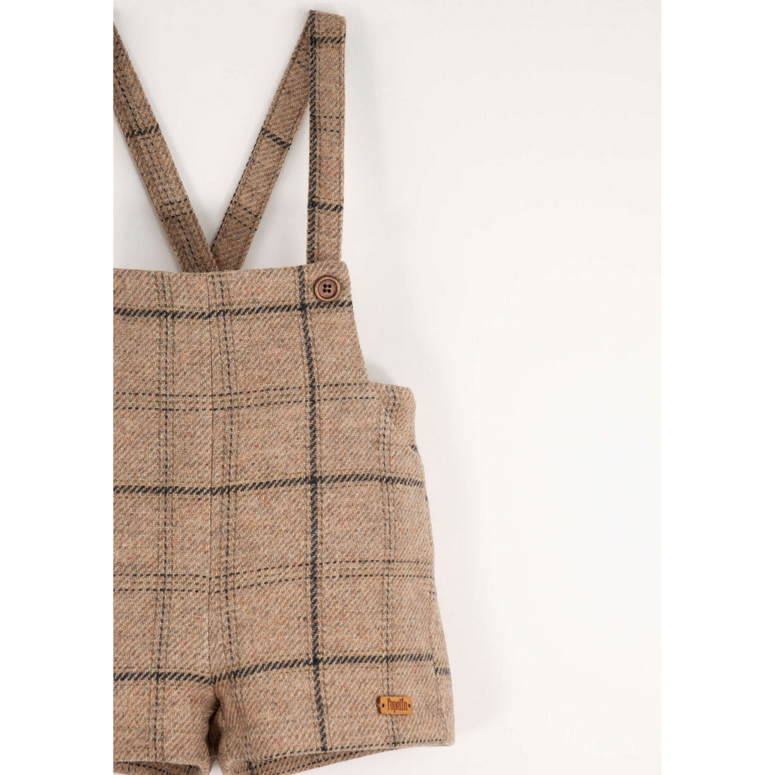 Popelin Beige Plaid Wool Suspender Shorts