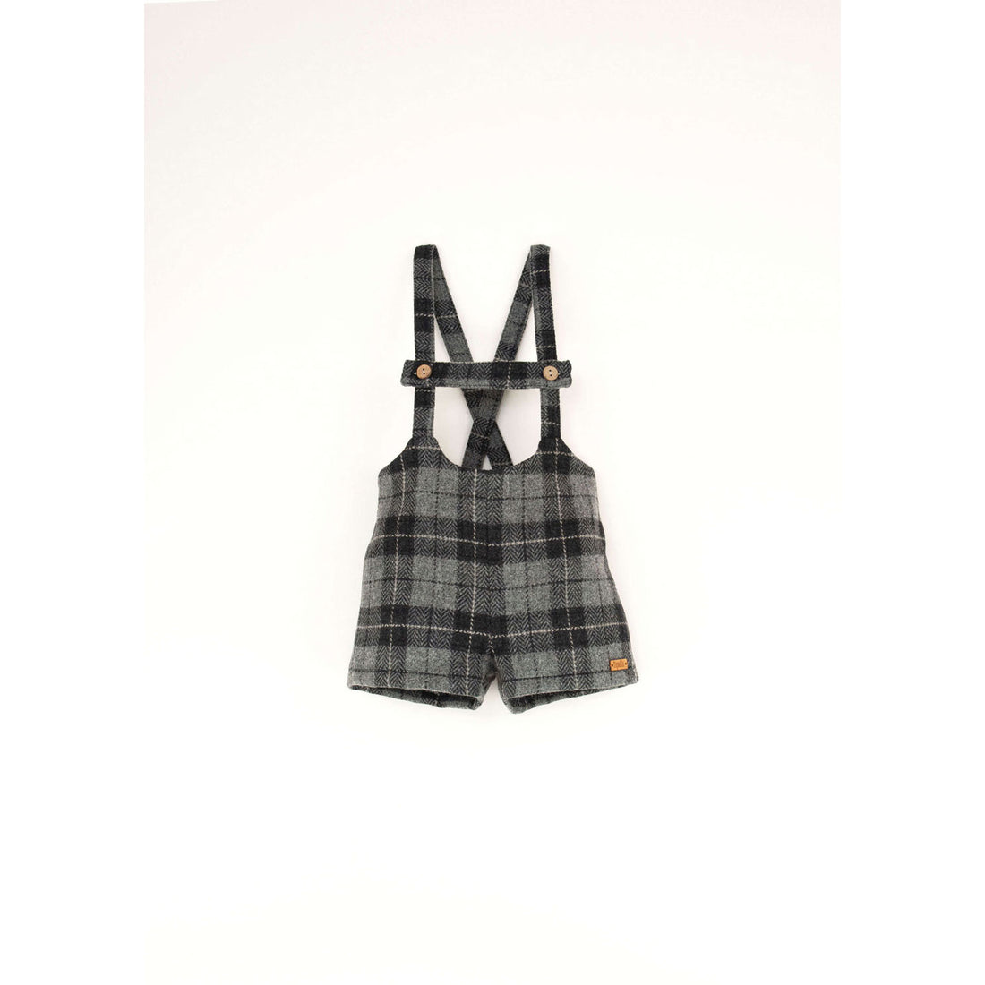 Popelin Grey Check Woollen Short Dungarees