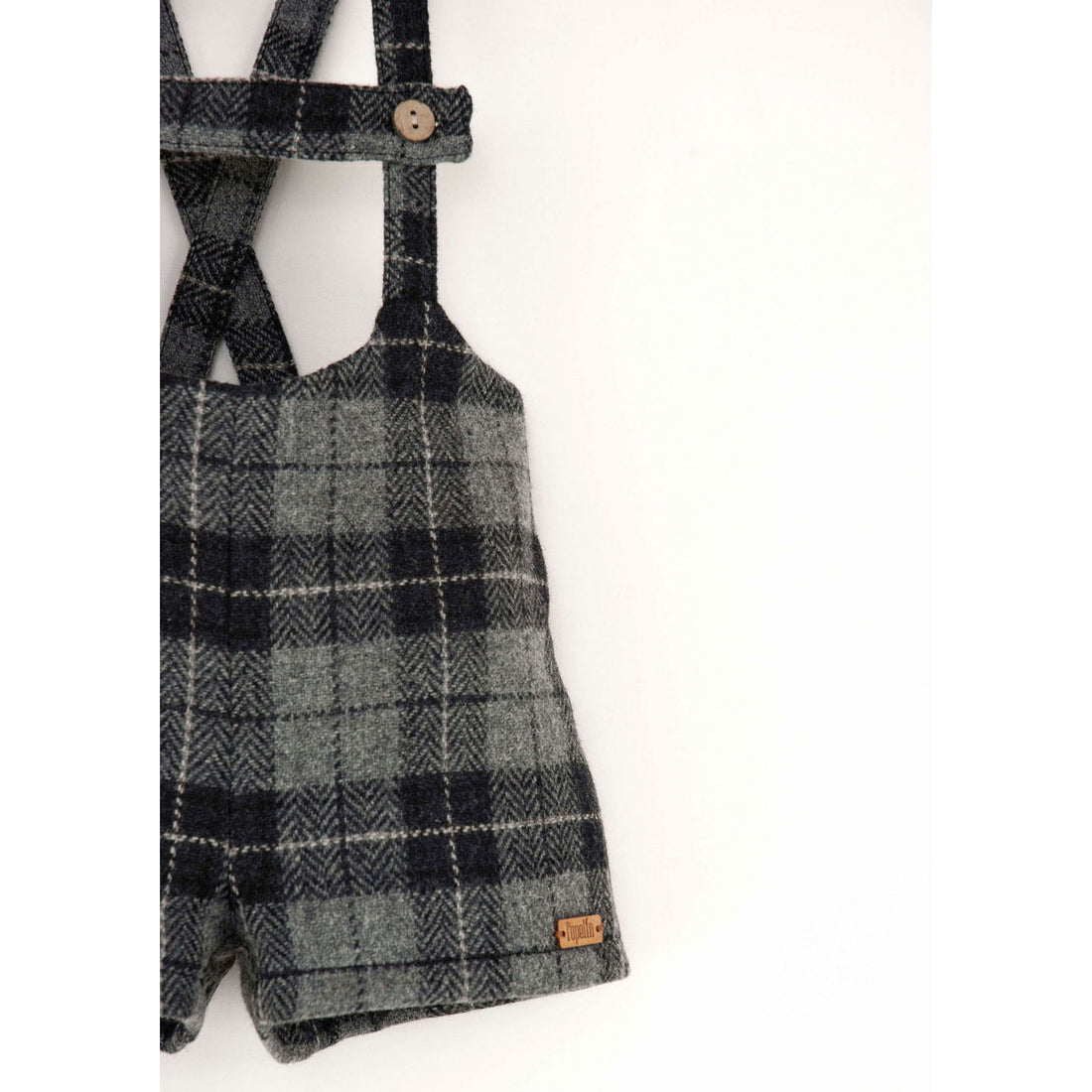Popelin Grey Check Woollen Short Dungarees