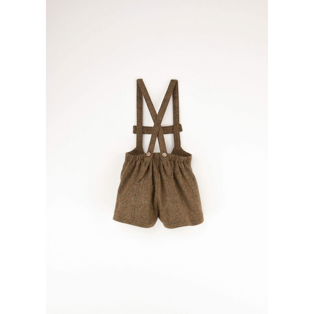 Popelin Green Check Woollen Short Dungarees