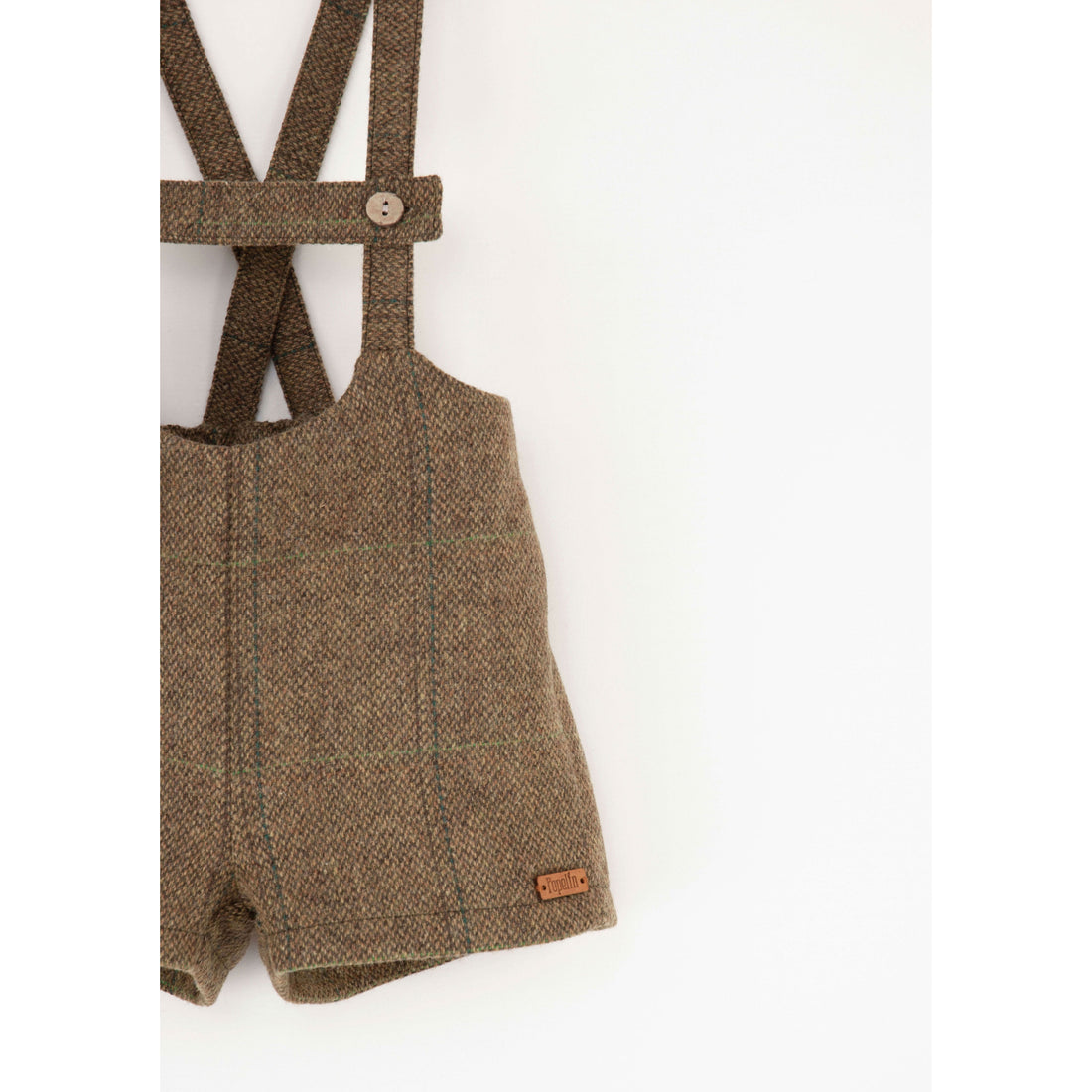 Popelin Green Check Woollen Short Dungarees