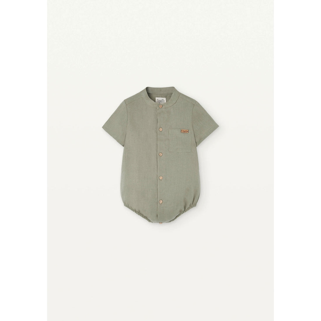 Popelin Green Linen Shirt Romper