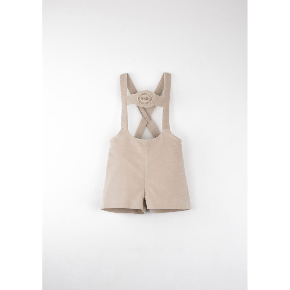 Popelin Beige Velvet Embroidered Short Dungarees