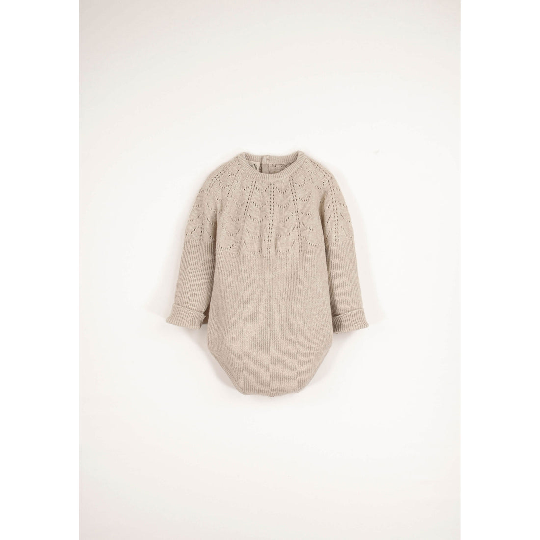Popelin Beige Openwork Knit Romper