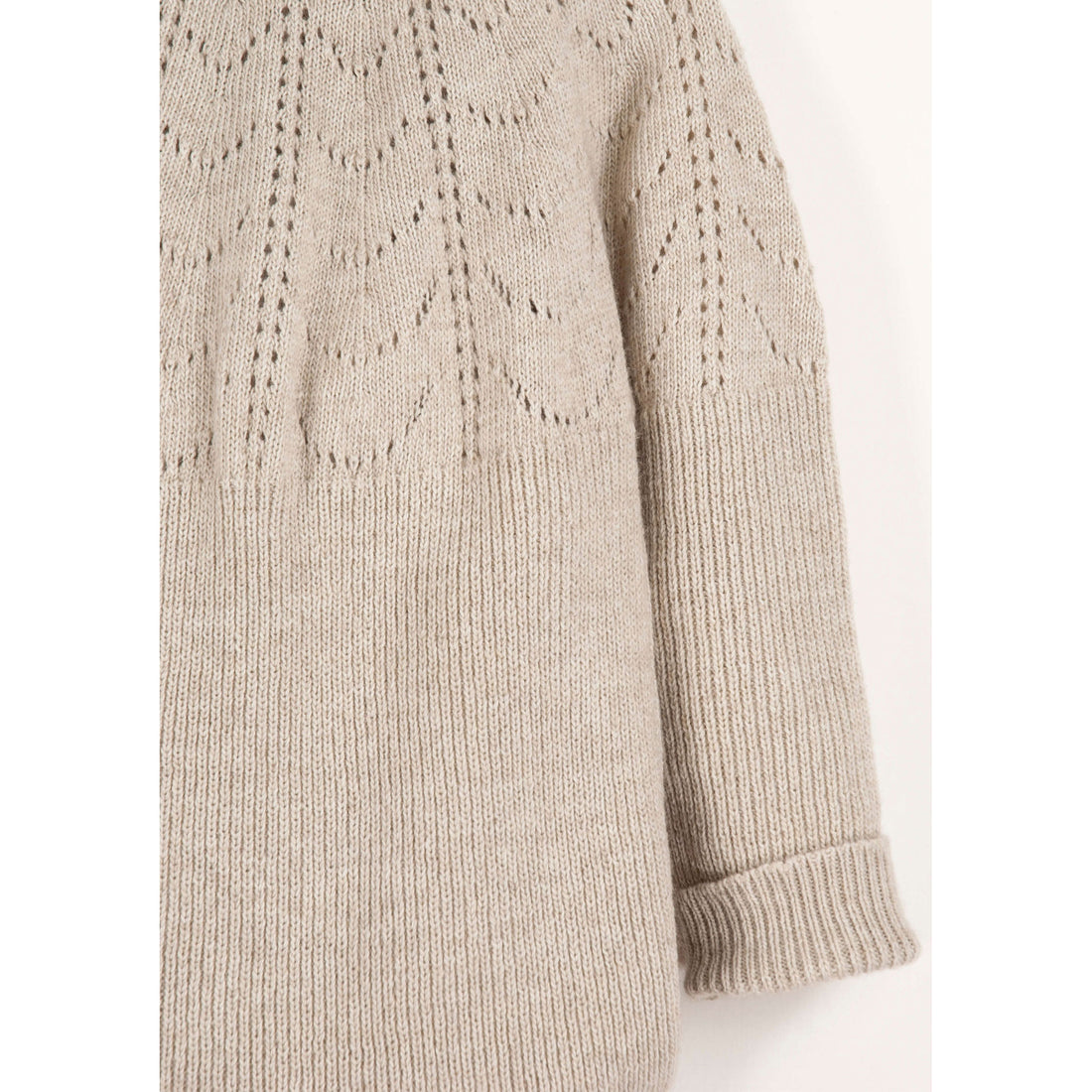 Popelin Beige Openwork Knit Romper