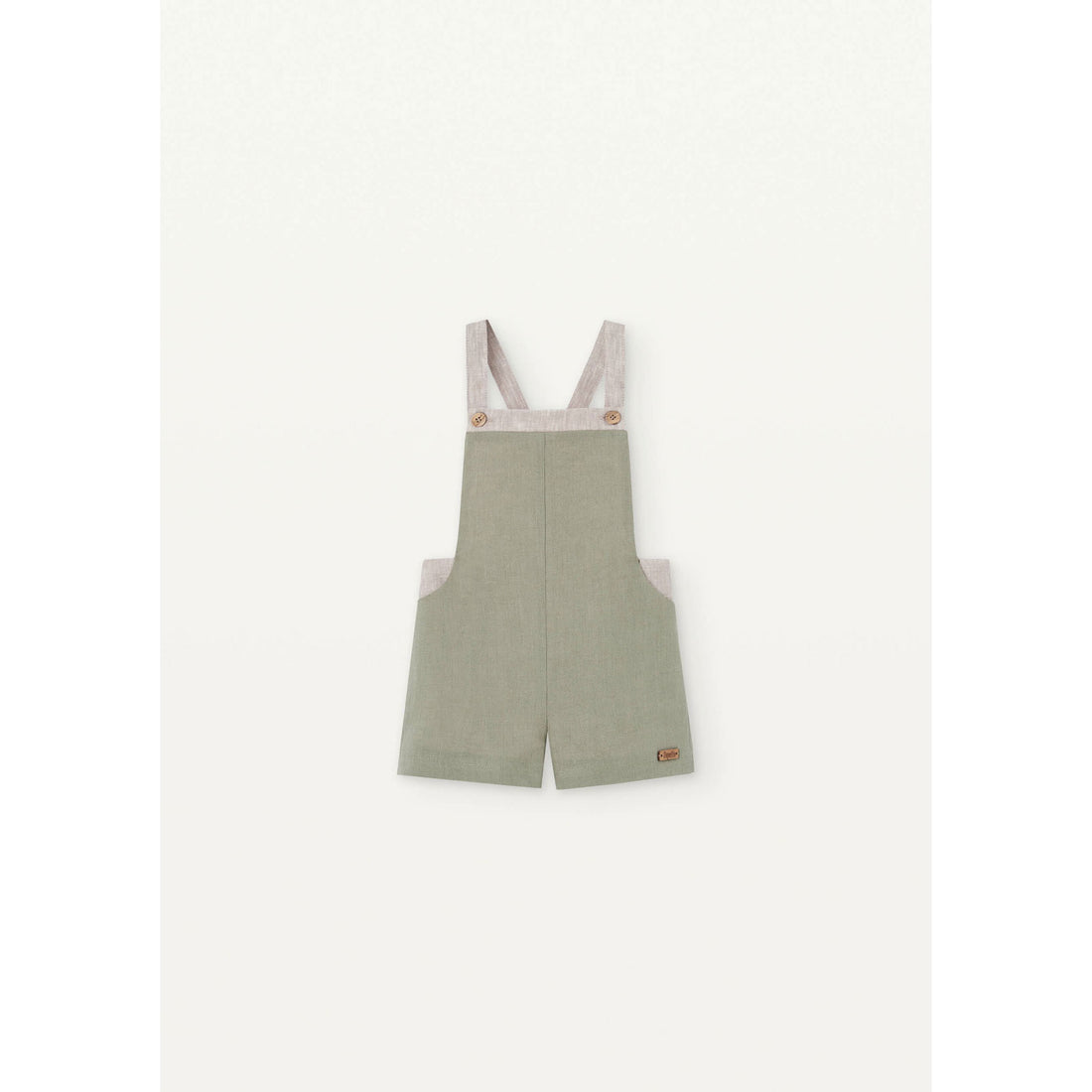 Popelin Green Linen Contrasting Dungarees
