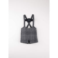 Popelin Grey Plaid Embroidered Short Dungarees