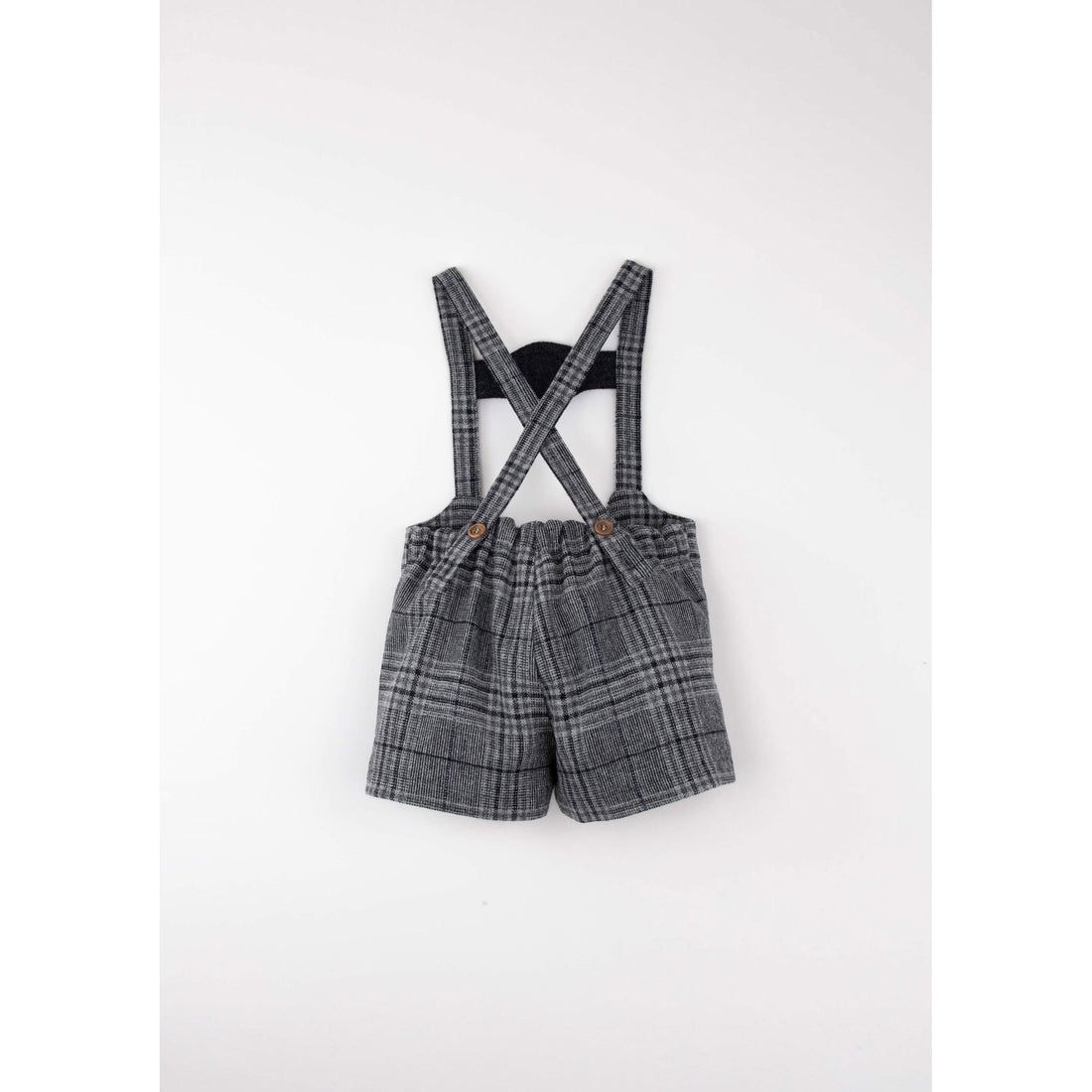 Popelin Grey Plaid Embroidered Short Dungarees