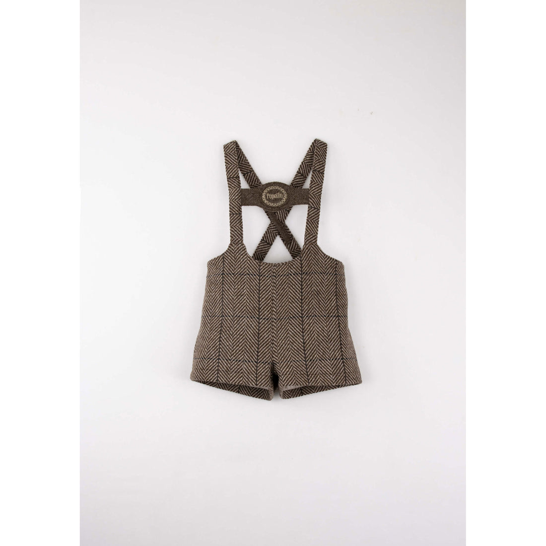Popelin Brown Herringbone Embroidered Short Dungarees