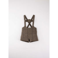 Popelin Brown Herringbone Embroidered Short Dungarees