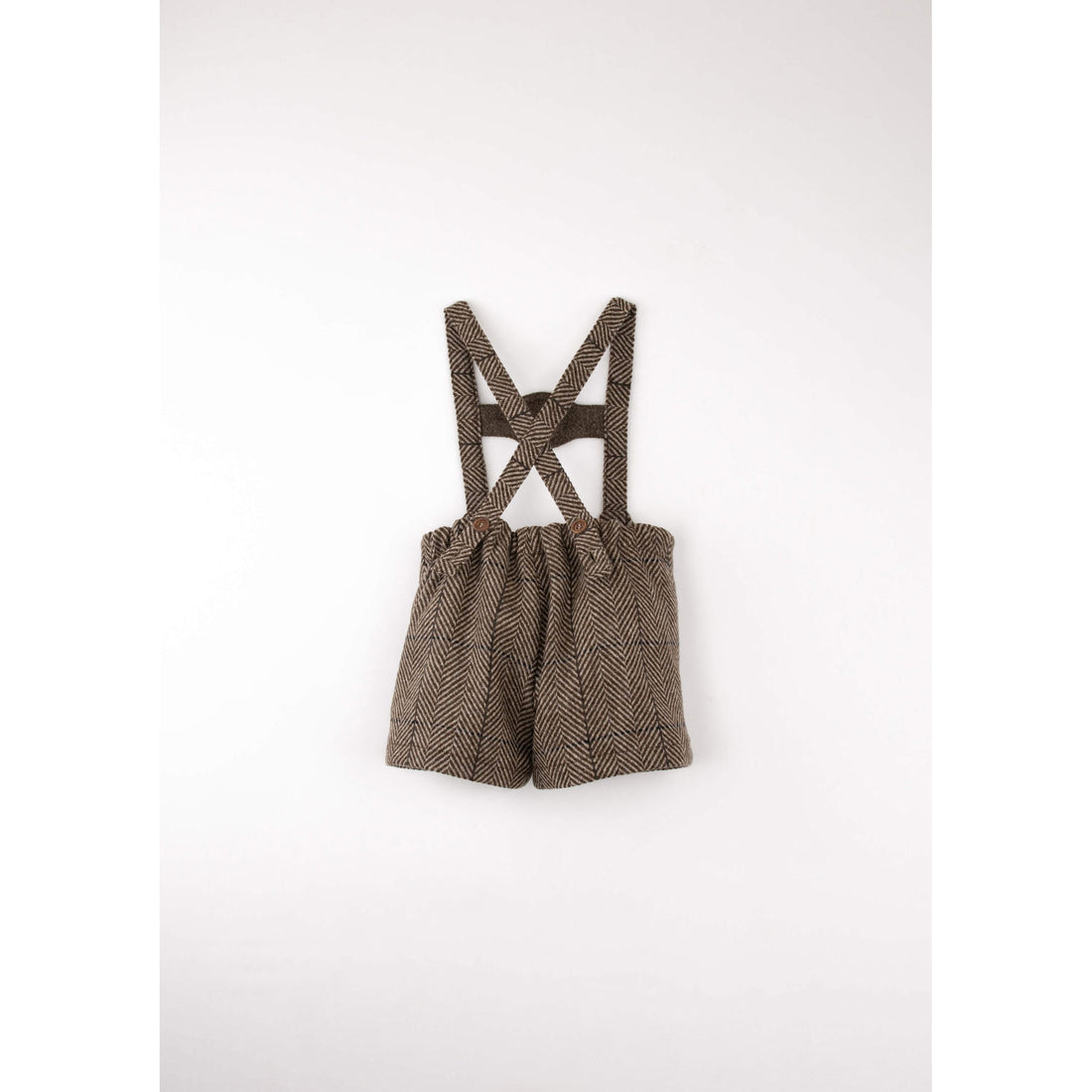 Popelin Brown Herringbone Embroidered Short Dungarees