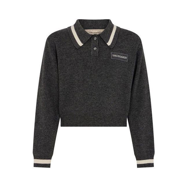 Trussardi Grey Knit Polo Sweater